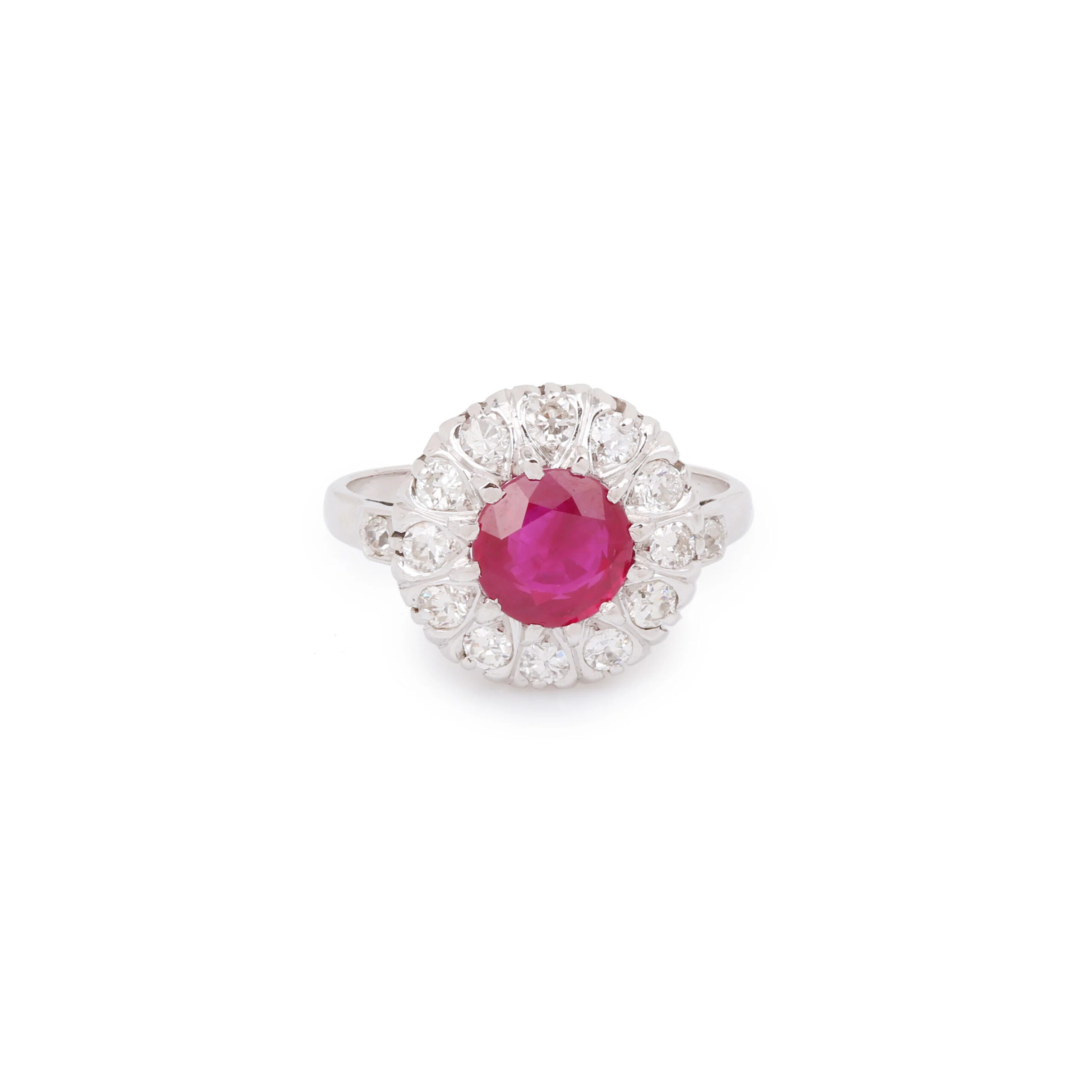 Bague Marguerite Rubis Birman 2 Carats Diamants Platine Or Gris - Les Pierres de Julie