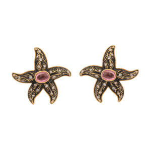 Boucles D'Oreilles Vintage Etoiles De Mer Tourmaline Diamants Email Or Jaune 18 Carats - Les Pierres de Julie