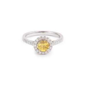 Bague Marguerite Saphir Jaune 0.67 Carats Diamants Or Gris 18 Carats - Les Pierres de Julie