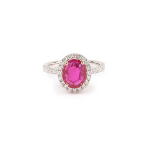 Bague Rubis Birmanie 1.80 Carats Diamants Or Gris 18 Carats (Certificat) - Les Pierres de Julie