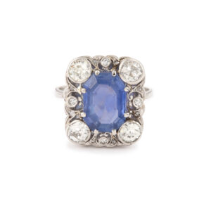 Bague Saphir Ceylan Non Chauffé 4.66 Carats Diamants Platine Or Gris 18 Carats (Certificat)