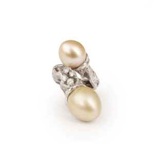 Bague Cocktail Gilbert Albert Perles Gold Diamants Or Gris 18 Carats