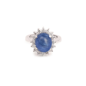 Bague Pompadour Saphir Cabochon Diamants Or Gris 18 Carats