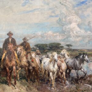 Gardians En Camargue, Huile Sur Toile Signée Henri Emilien Rousseau