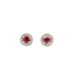 Boucles d'Oreilles Rubis Birman Diamants Or Gris 18 Carats