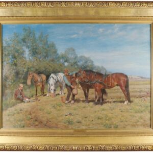 La halte des chevaux de labour, Michael Therkildsen, datée 1887