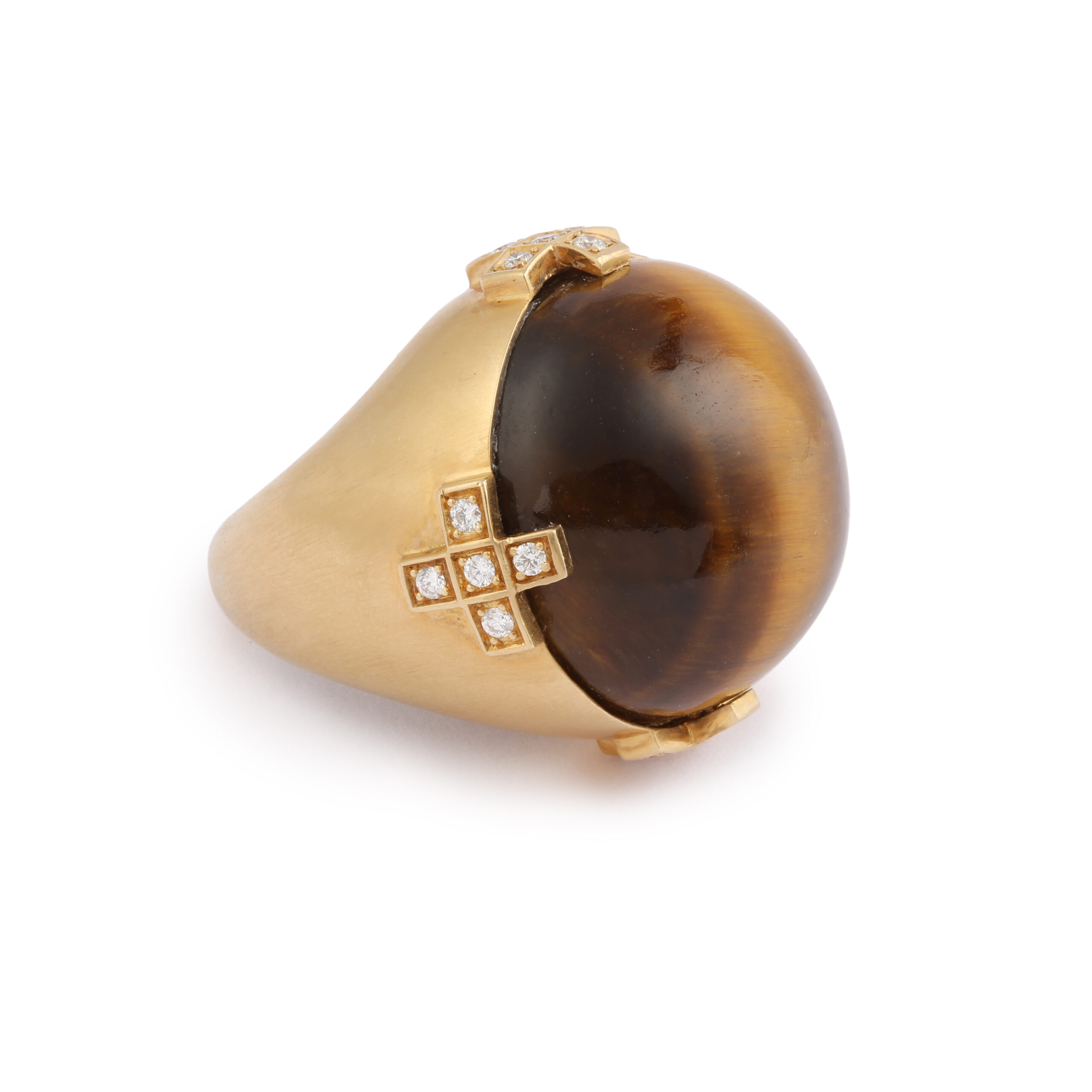 Bague Cocktail Cabochon Œil de Tigre 87 Carats Diamants Or Jaune 18 Carats – Image 2