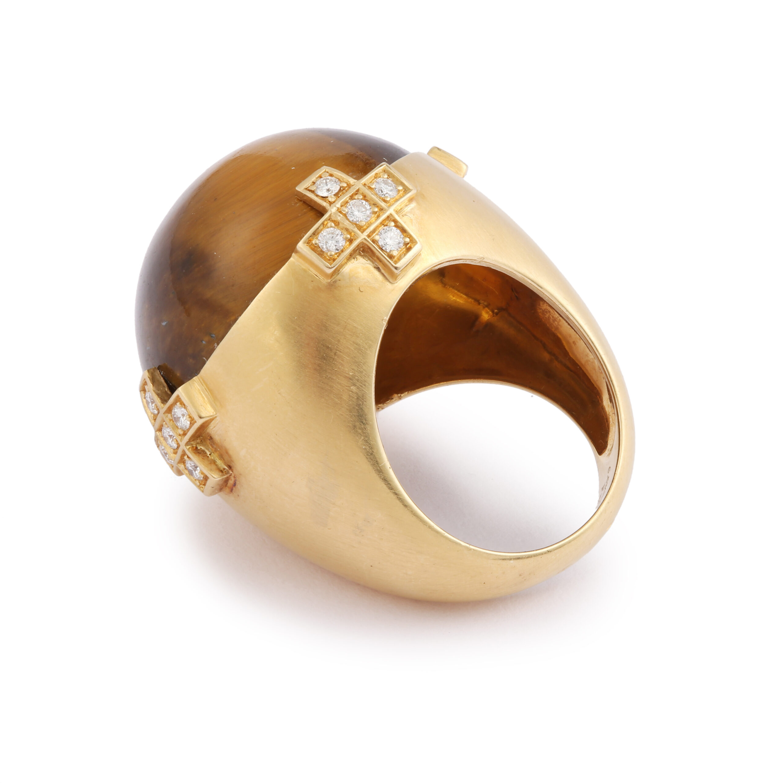 Bague Cocktail Cabochon Œil de Tigre 87 Carats Diamants Or Jaune 18 Carats – Image 3