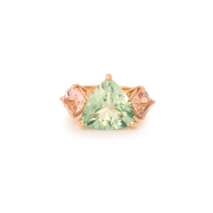 Bague Trilogie Béryl Vert Trillion 5 Carats Morganites Or Rose 18 Carats