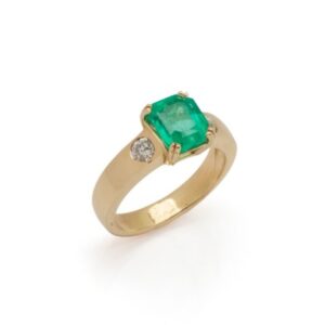 Bague Emeraude Colombie 1.63 Carats Diamants Or Jaune 18 Carats (Certificat)