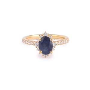 Bague Pompadour Saphir 1.47 Diamants Or Jaune 18 Carats