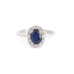 Bague Pompadour Saphir 1.50 Diamants Or Gris 18 Carats