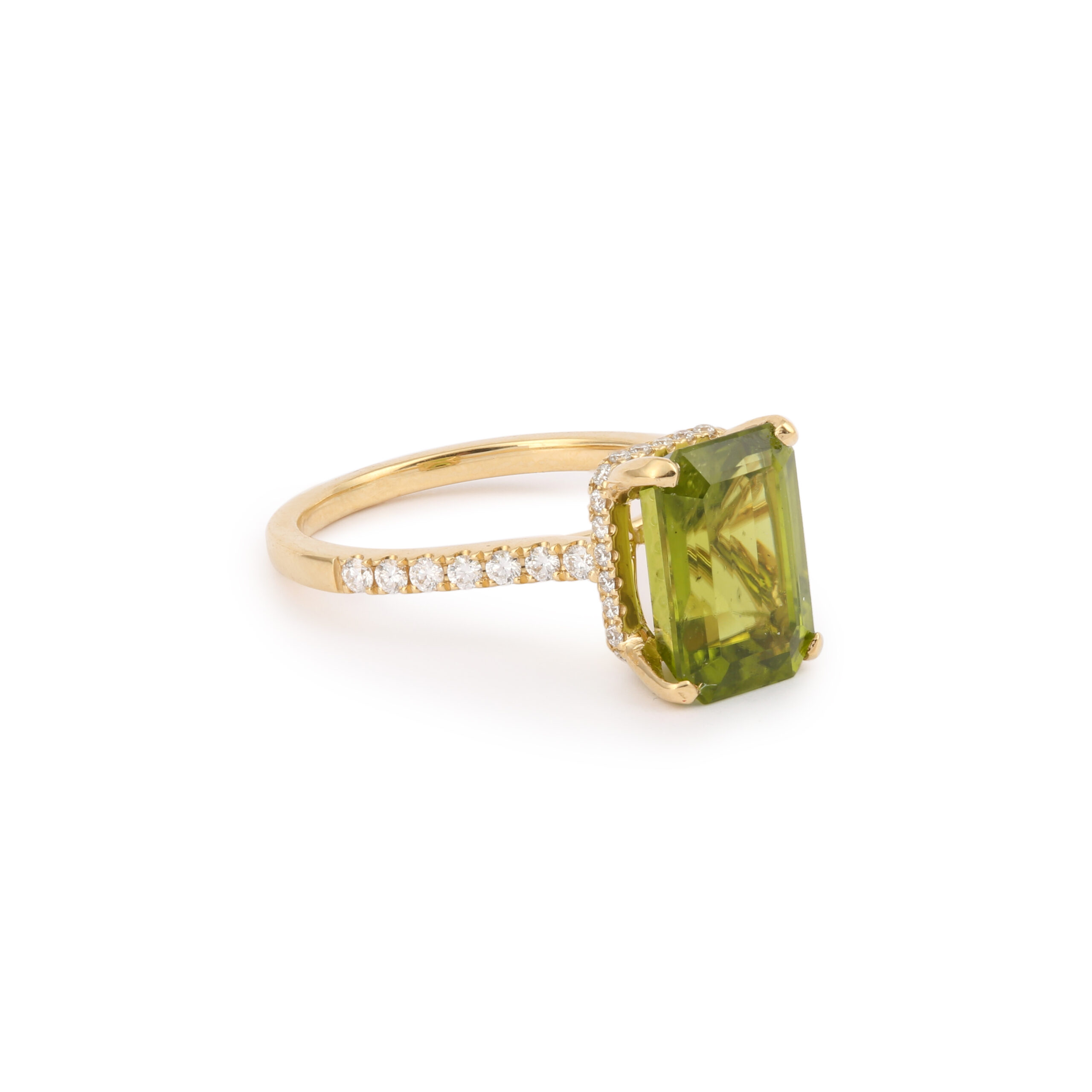 Bague Péridot 4.80 Carats Diamants Or Jaune 18 Carats – Image 2