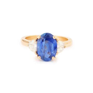 Bague Saphir Oval Non Chauffé 3.54 Carats Diamants Or Rose 18 Carats (Certificat)