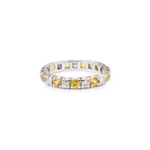 Alliance Tour Complet Saphirs Jaunes Diamants Or Gris 18 Carats