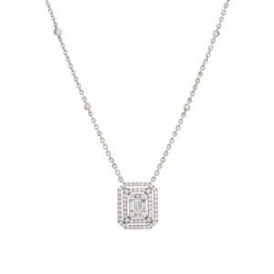 Collier Diamants Effet Taille Emeraude Or Gris 18 Carats - Les Pierres de Julie
