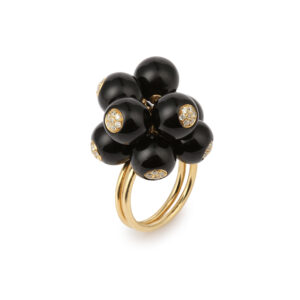 Bague Grelots Onyx Diamants Or Jaune 18 Carats