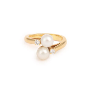 Bague Toi & Moi Perles Diamants Or Jaune 18 Carats