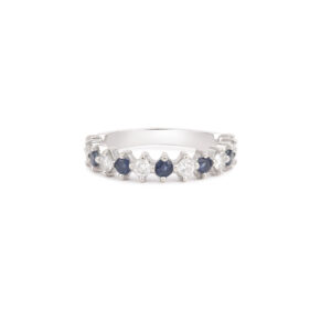 Alliance Demi-Tour Saphirs Diamants Or Gris 18 Carats