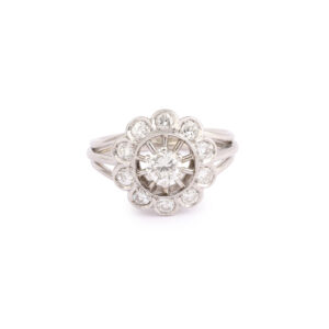 Bague Marguerite Diamants 1.20 Carats Platine Or Gris 18 Carats