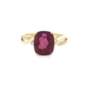 Bague Rubellite 4.16 Carats Diamants Or Jaune 18 Carats