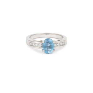 Bague Topaze 1.60 Carats Diamants Or Gris 18 Carats