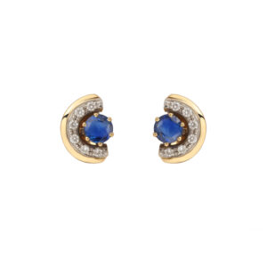 Boucles d'Oreilles Demi-Lunes 2 Carats Saphirs Diamants Or Jaune 18 Carats