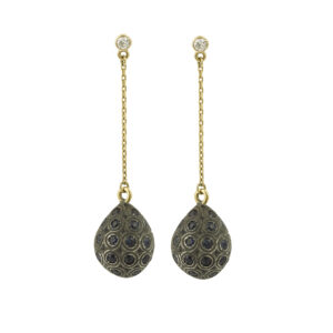 Boucles d’Oreilles Gouttes pavées Saphirs Diamants Or 18 Carats