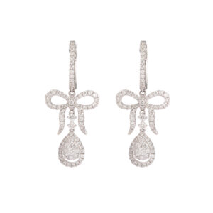 Boucles d’Oreilles Dormeuses Nœuds Diamants Or Gris 18 Carats