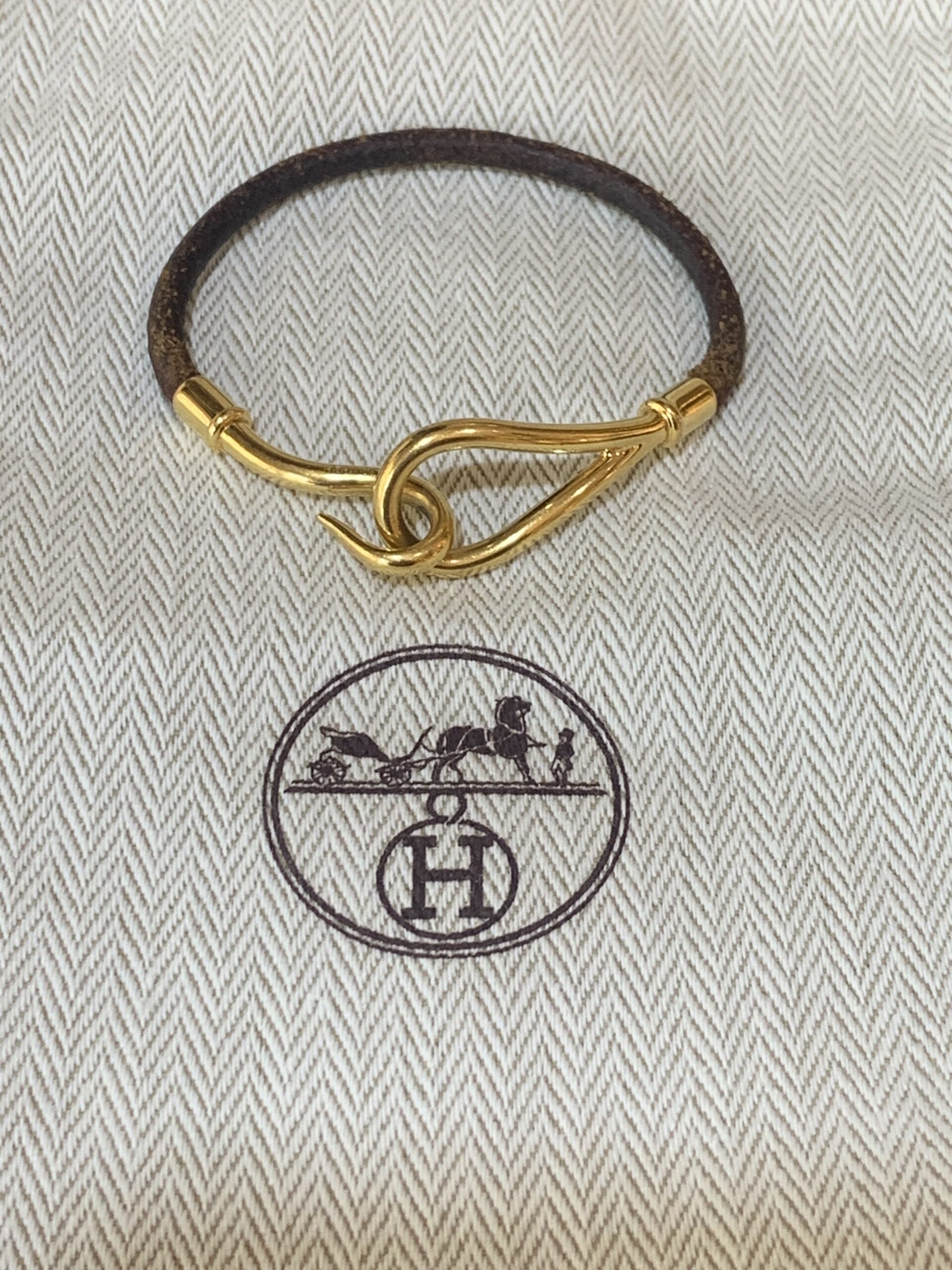 Bracelet Hermès Jumbo Métal Doré Cuir – Image 5
