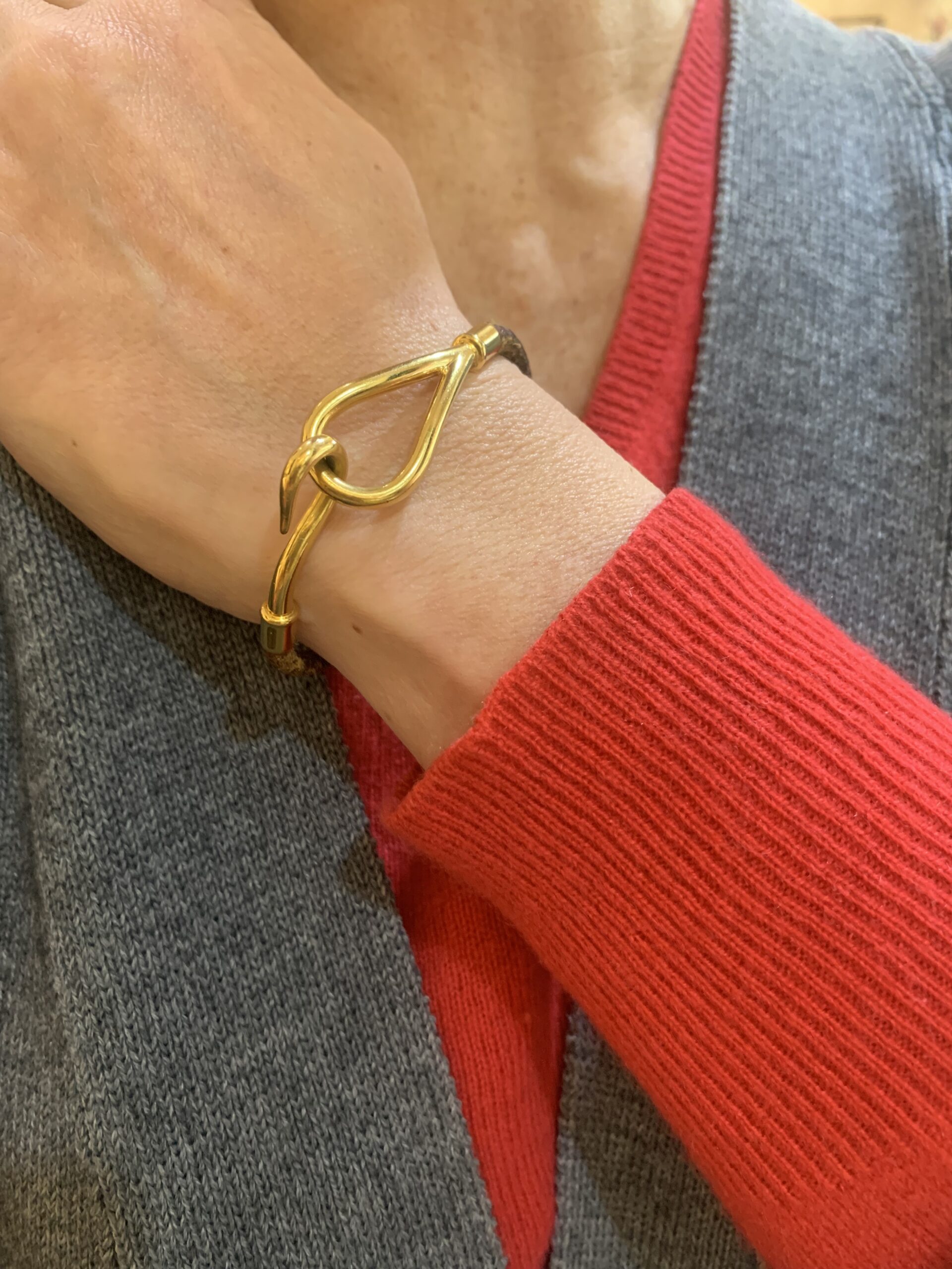 Bracelet Hermès Jumbo Métal Doré Cuir – Image 3