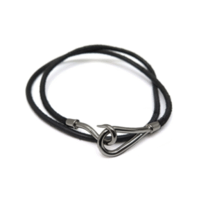 Bracelet Hermès Jumbo Double Métal Argenté Cuir