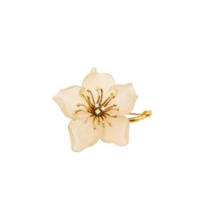 Broche Vintage Lys Cristal De Roche Diamants Or Jaune 18 Carats