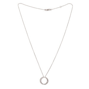 Collier Deux Cercles Pavage Diamants Or Gris 18 Carats