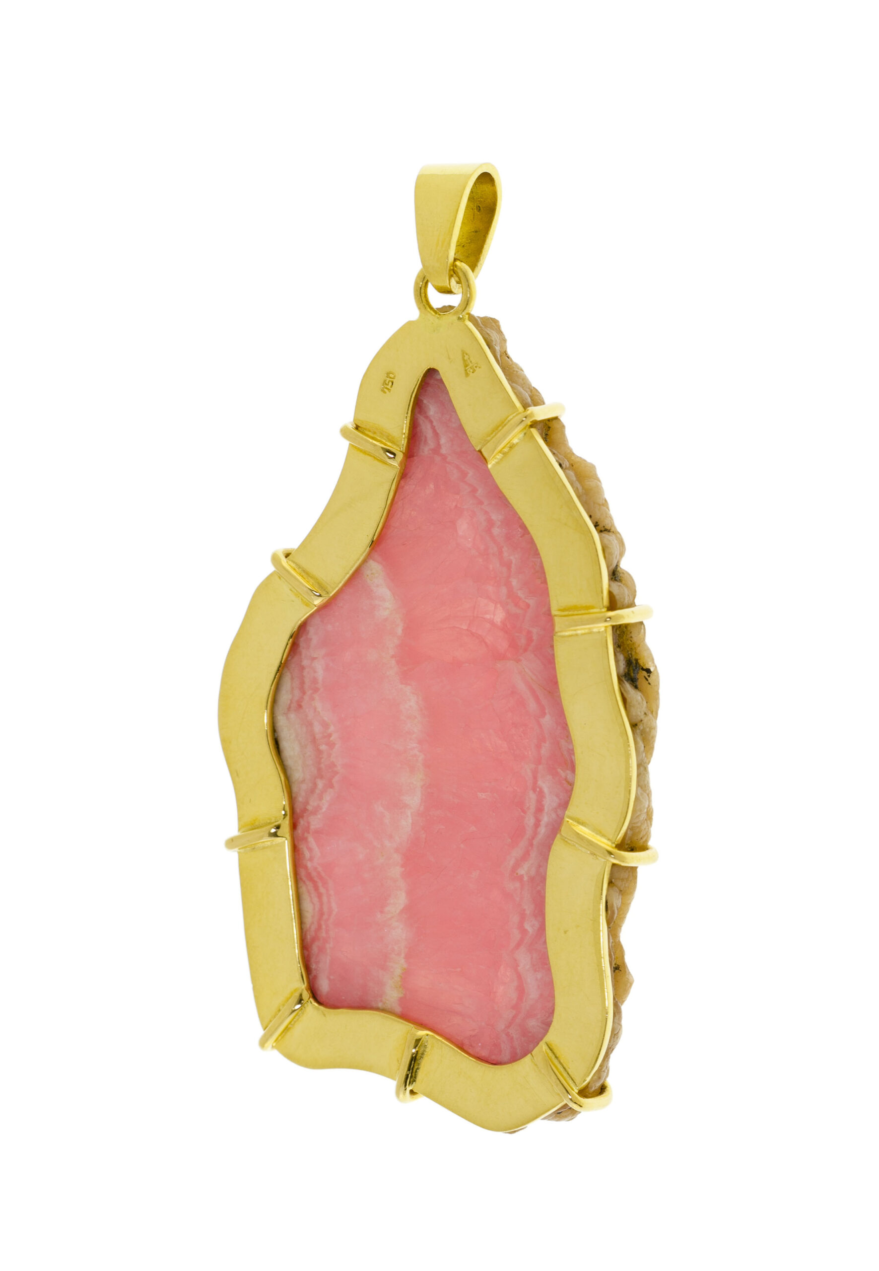 Grand Pendentif Vintage Tranche Rhodochrosite Or Jaune 18 Carats – Image 3