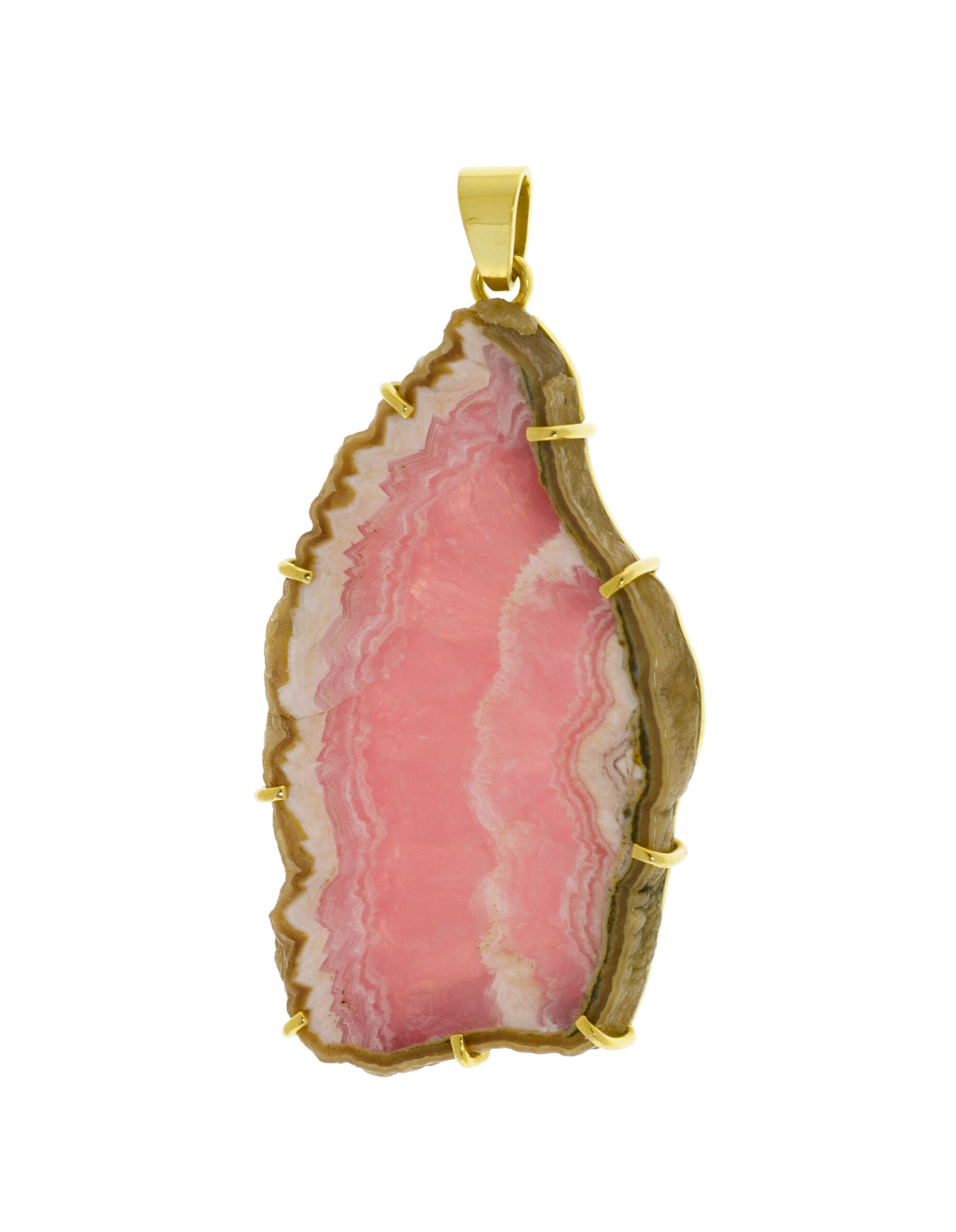 Grand Pendentif Vintage Tranche Rhodochrosite Or Jaune 18 Carats – Image 2