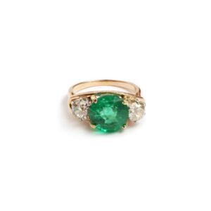 Bague Emeraude Ethiopie 4.35 Carats Diamants Or Jaune 18 Carats & Platine (Certificat)