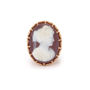 Bague Cocktail Ancienne Camée Agate Or Jaune 18 Carats