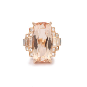 Bague Cocktail Morganite 15 Carats Diamants Or Rose 18 Carats
