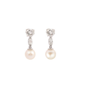 Clous d'Oreilles Pendants Transformables Diamants 2.80 Carats Perles Platine Or Gris 18 Carats