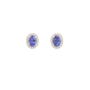 Clous d'Oreilles Tanzanites Diamants Or Gris 14 Carats