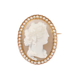 Broche Ancienne Camée Sardonyx Perles Or Jaune 18 Carats